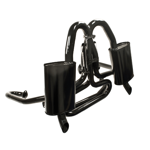Big Engine Exhaust System w/Dual Quiet Mufflers, 1 1/2”, Black - AA Performance Products