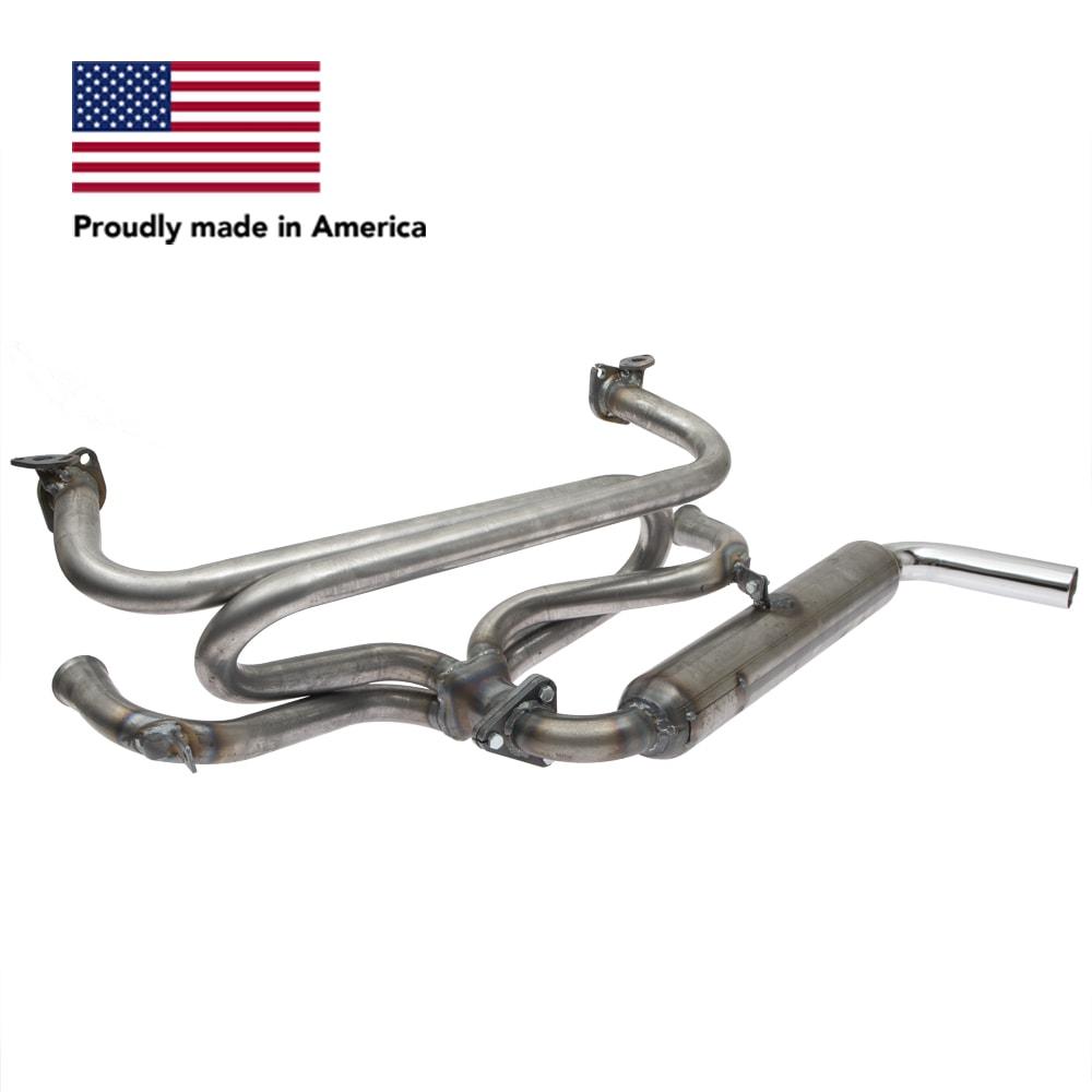 Tri Mil Exhaust, Single Glass-Pak for Bug, Raw Steel Finish with Chrome Tip - AA Performance Products