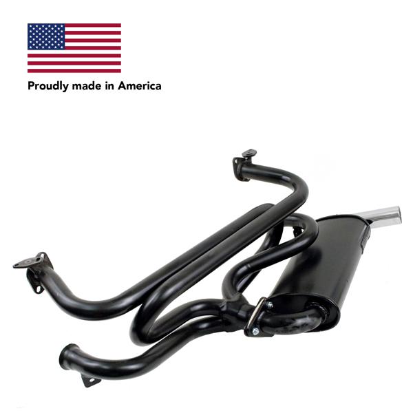 Tri Mil Exhaust, Single Quiet-Pak, Heat Risers, Satin Black Ceramic Coated - AA Performance Products