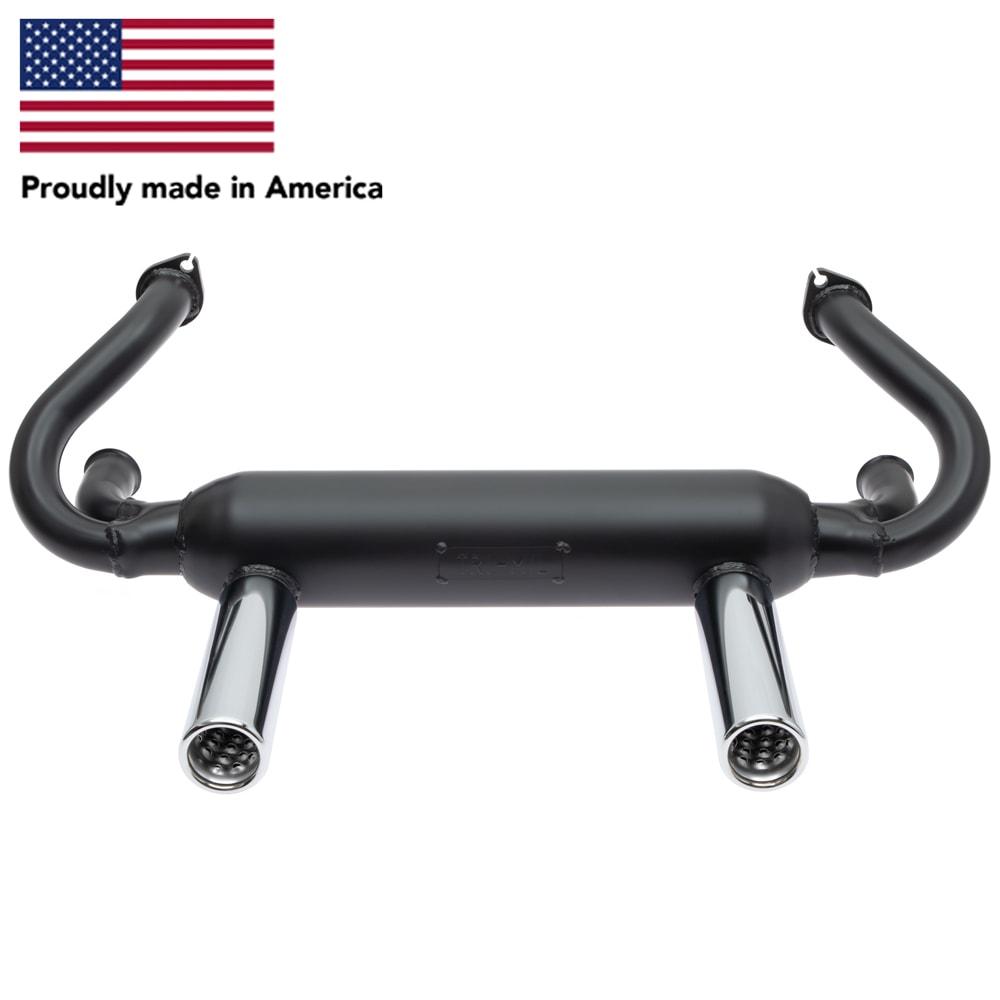 Tri Mil Exhaust, Euro 2-Tip, w/o Heat Risers, Satin Black Ceramic Coated with Chrome Tips - AA Performance Products