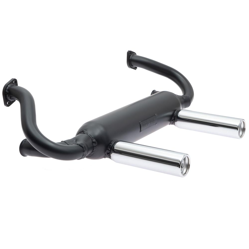 Tri Mil Exhaust, Euro 2-Tip, w/o Heat Risers, Satin Black Ceramic Coated with Chrome Tips - AA Performance Products