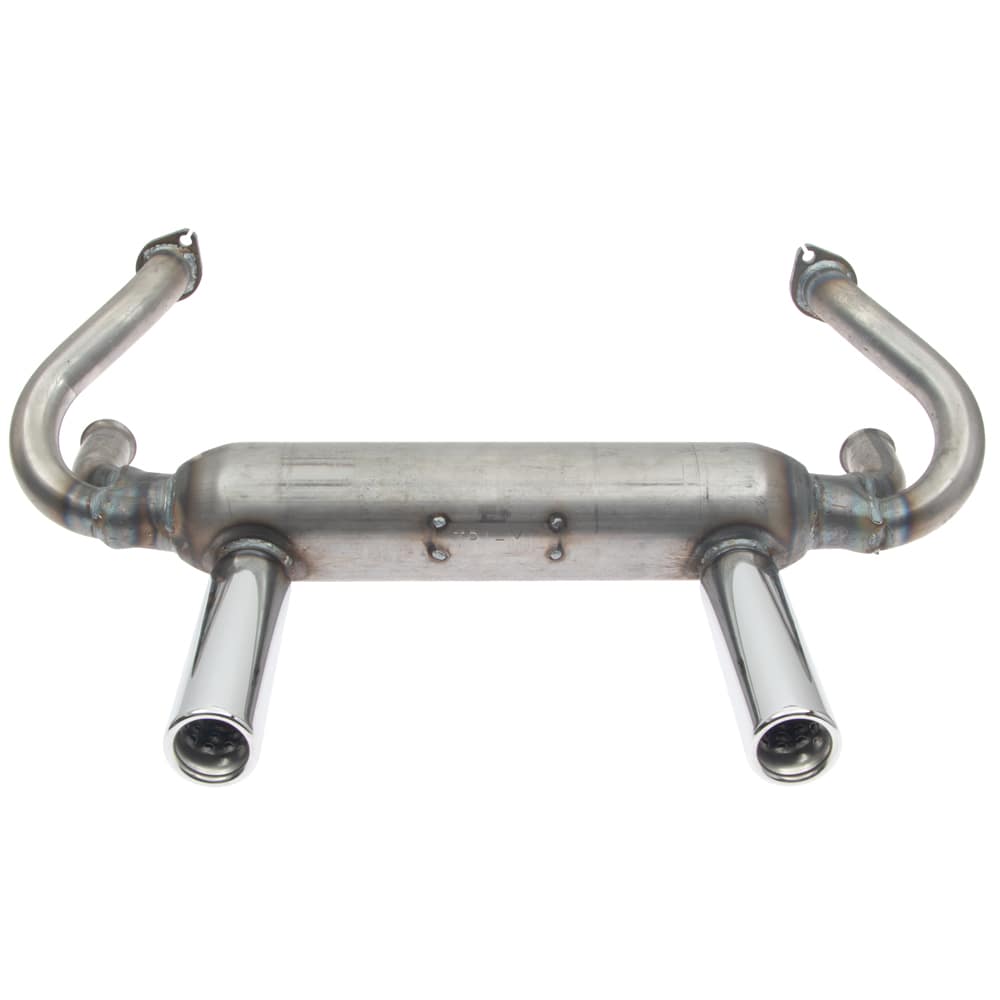 Tri Mil Exhaust, Euro 2-Tip, w/o Heat Risers, Raw Steel Finish with Chrome Tips